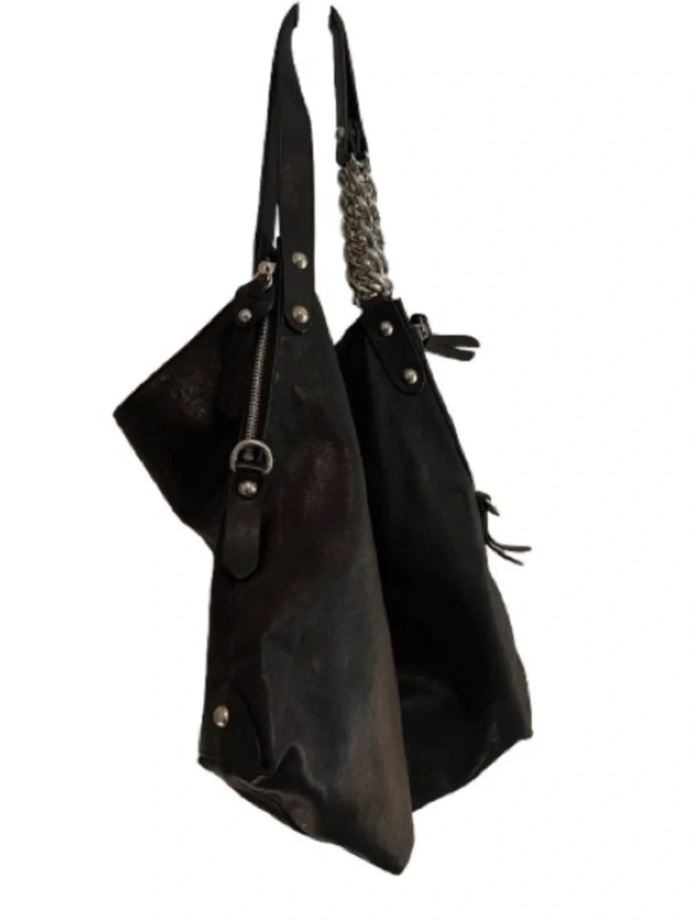NWOT Stuart Weitzman Black Hobo Bag with Silver Chain